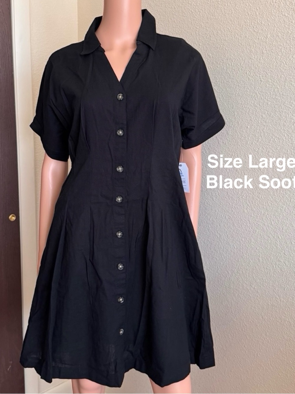 Time and Tru Women's Linen Blend Pleated Mini Shirtdress with Short Sleeves,L